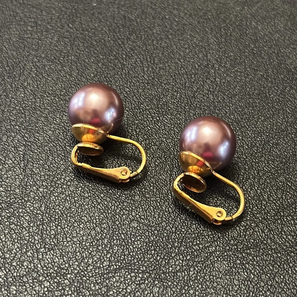 Lavender Pearl Ball Clip On Vintage Earrings